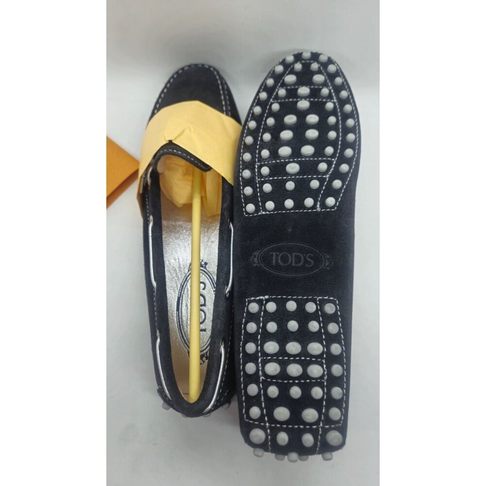 Tods Black Suede Gommino Driving Loafers With Rubber Pebble Sole